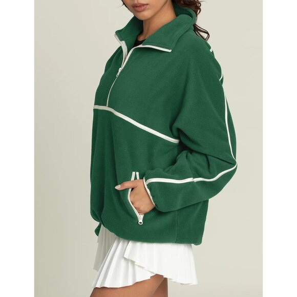 Women's Oversized Fleece Quarter Zip Pullover Casual Long Sleeve Jacket - Picture 4 of 6
